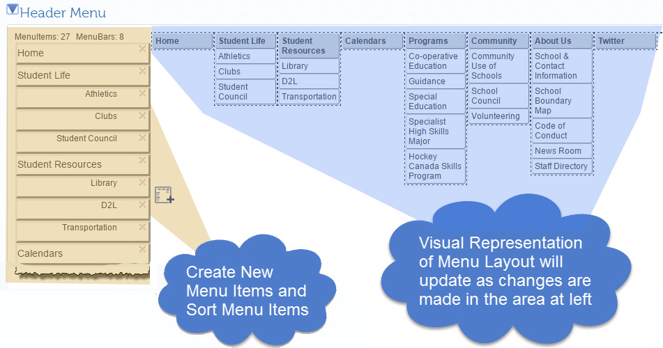 Websby Menu in Edit view